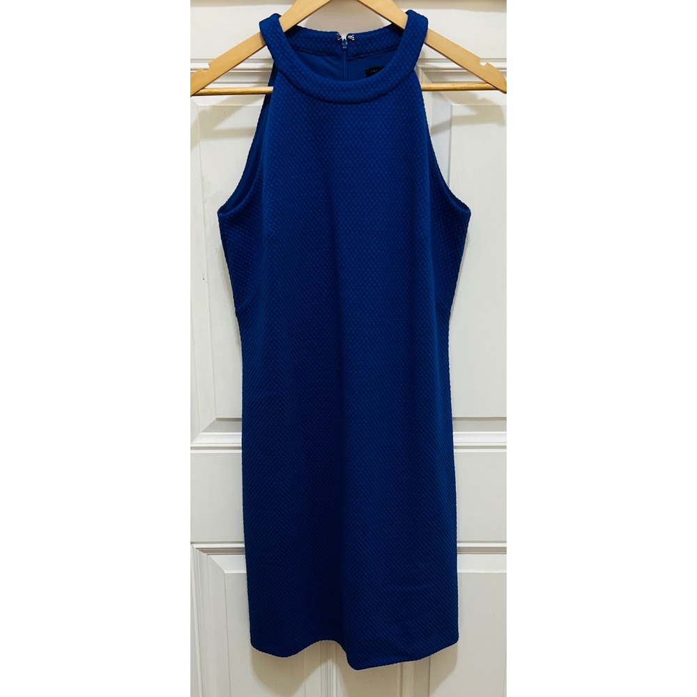 Ann Taylor Blue Textured Halter Neck Shift Dress‎ 543383 Womens Size 6 NWT